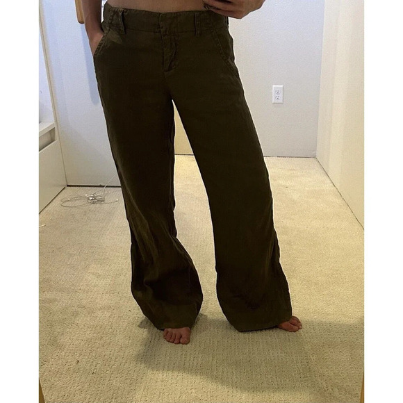 CAbi Wide Leg Flare Linen Pants Taupe Brown 4 - Picture 2 of 8